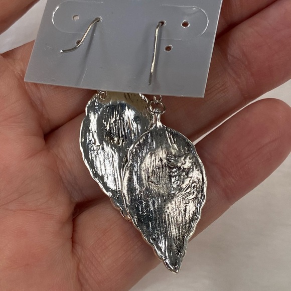 Earrings NEW handmade stamped hook dangle black silver grey stone minimalist art - Picture 5 of 6